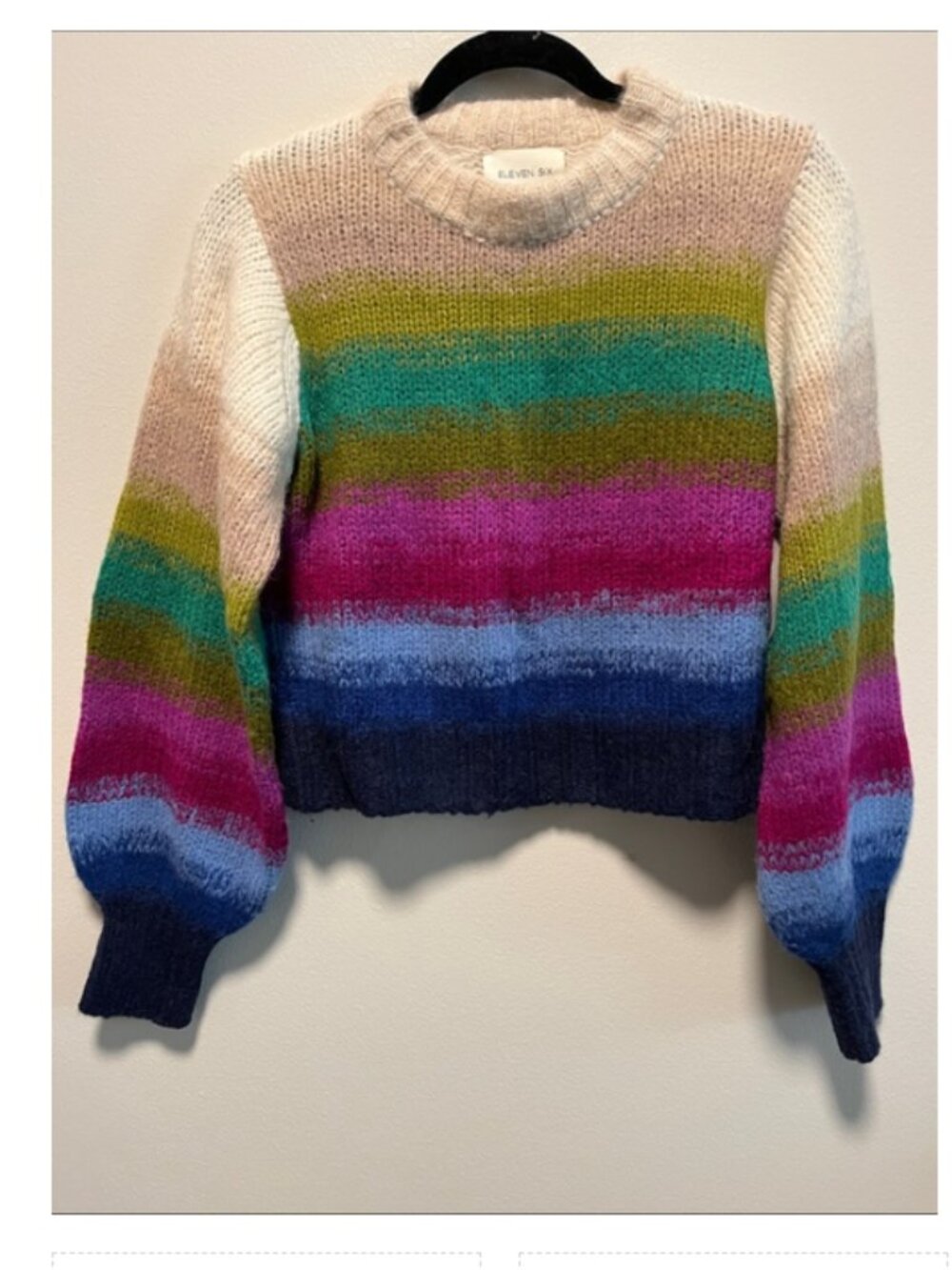 ELEVEN SIX Laila Multicolor Rainbow Striped Alpaca Sweater, Size S - Picture 11 of 11